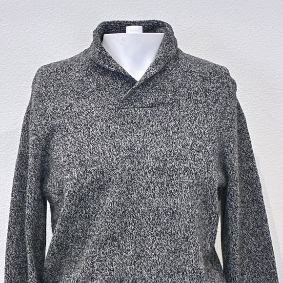 Eddie Bauer Mens Fisherman Cowl Neck Wool Blend Sweater Size M Black Marled Cozy - Picture 2 of 11